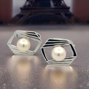 Mikimoto Estate Akoya Pearl Cufflinks Silver 7.50 mm M401
